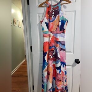 Vibrant full-length Tahari dress